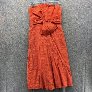 Eyelet Strapless Dress Womens 8 Orange Bow Front Fit & Flare Sundress Knee